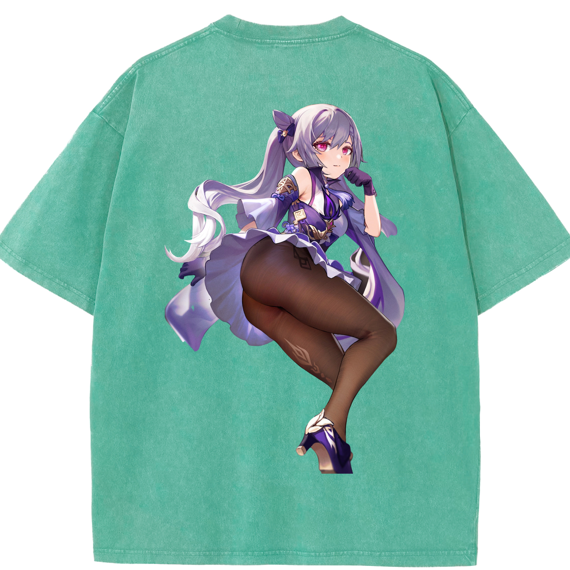 げんし神 刻晴 こくせい genshin Kokusei 綿100% ヴィンテージ風 半袖Tシャツ（背面プリント）